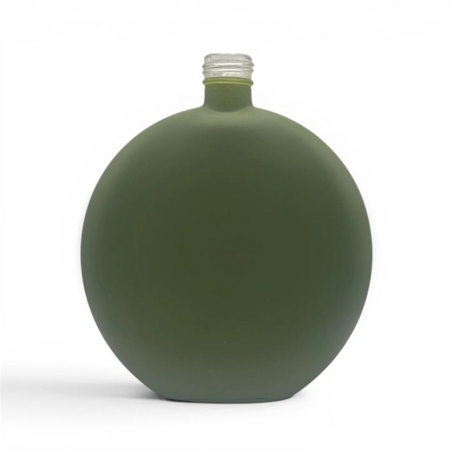 Frasco de vidro com acabamento verde militar